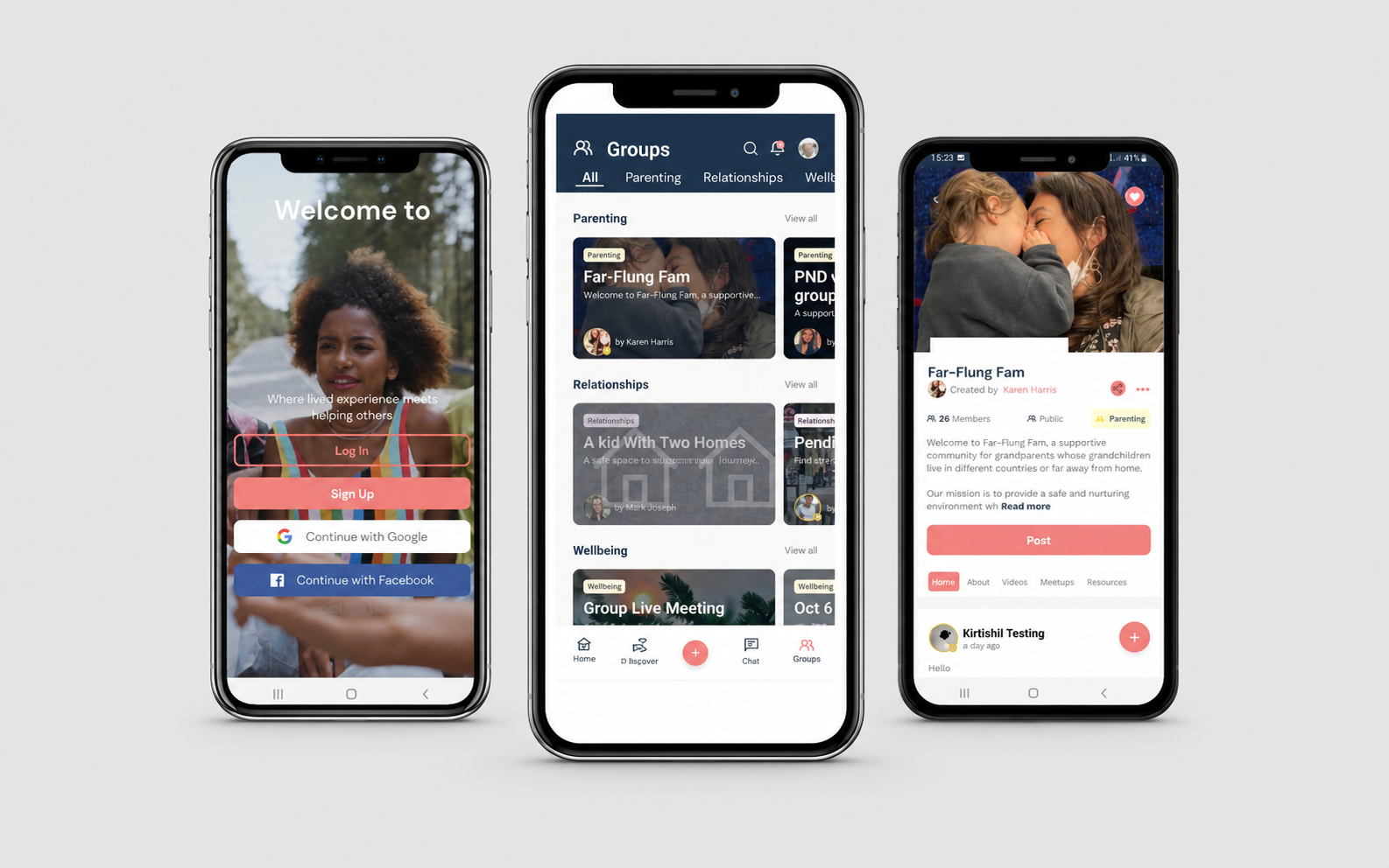 Storiboard community app onboarding, groups and group detail screens